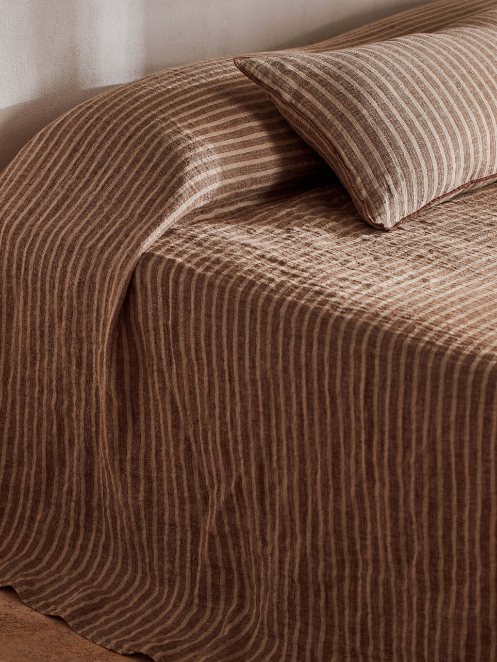 Ava Grand Toffee Stripe Pure Linen Bedcover