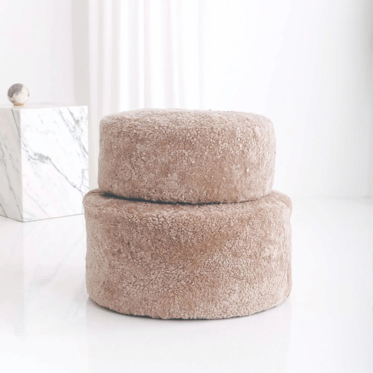 Shorn Curly Wool Ottoman - Nappa