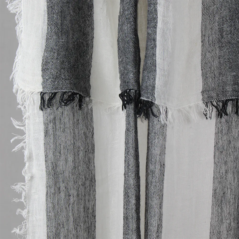 French Linen Curtain - Noir Stripe