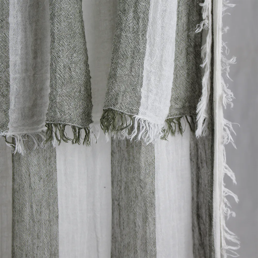 French Linen Curtain - Khaki Stripe