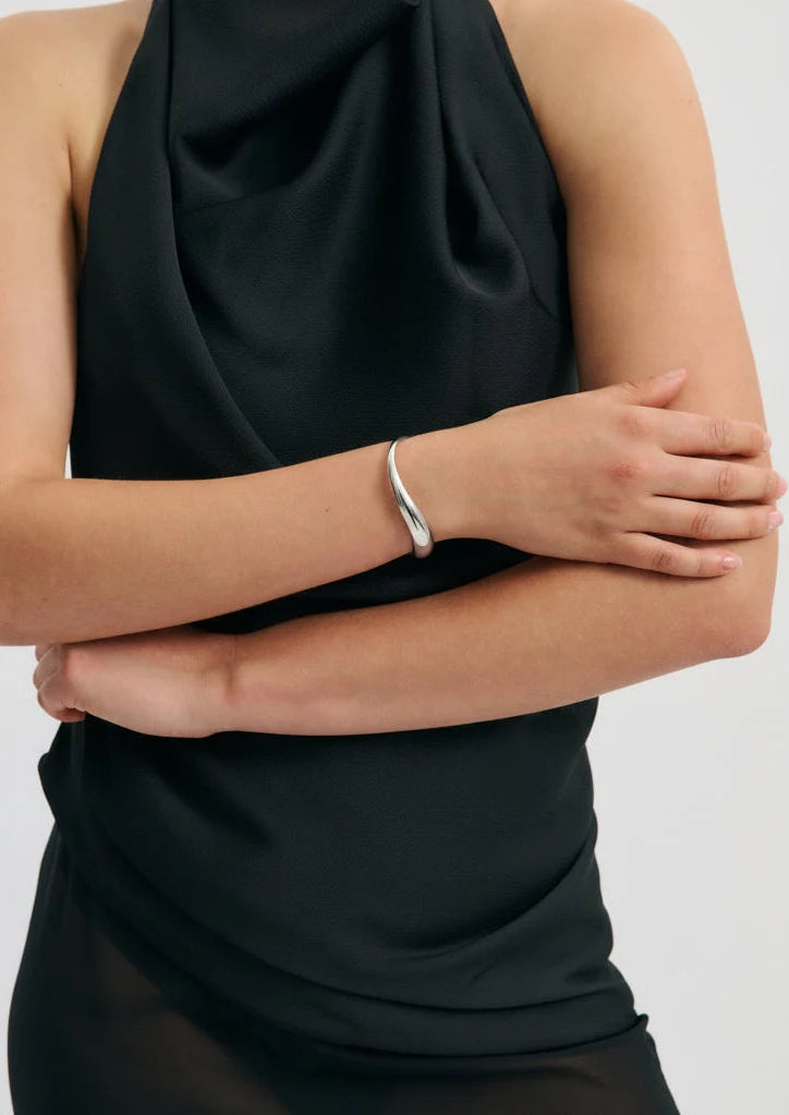 Wave Bangle Cuff - Silver